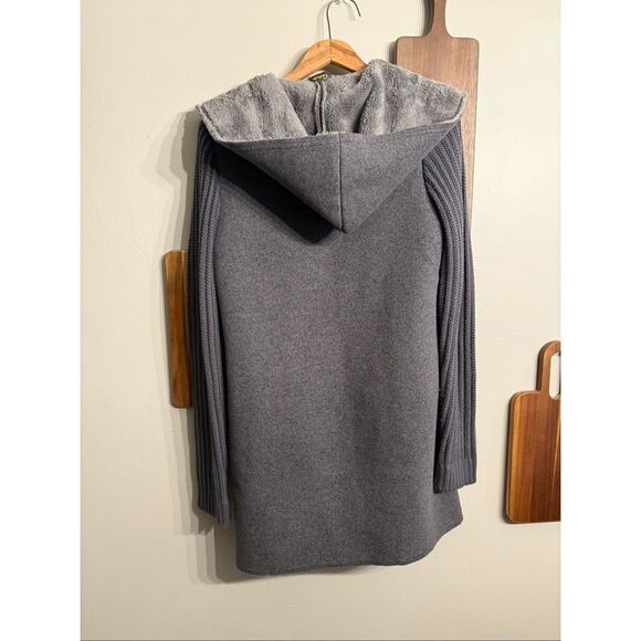 Cabela's Gray Merino Wool Blend Hooded Open Front Fleece Cardigan Sweater Small - Picture 2 of 6